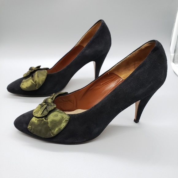Paloma of Italy Shoes - Paloma of Italy vintage suede pumps green bow SZ 9